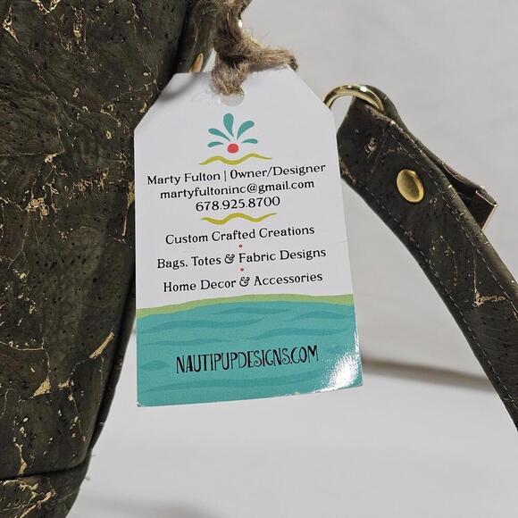 Nautipup Midge Glam Handbag Green And Gold Metallic Flake Cork From Portugal - Picture 6 of 11